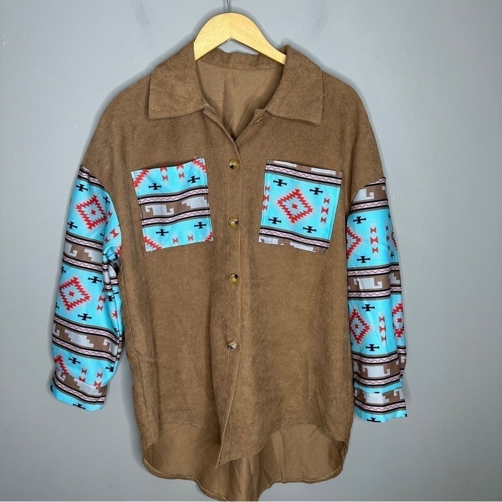 Shein western print long sleeve oversized button down shirt